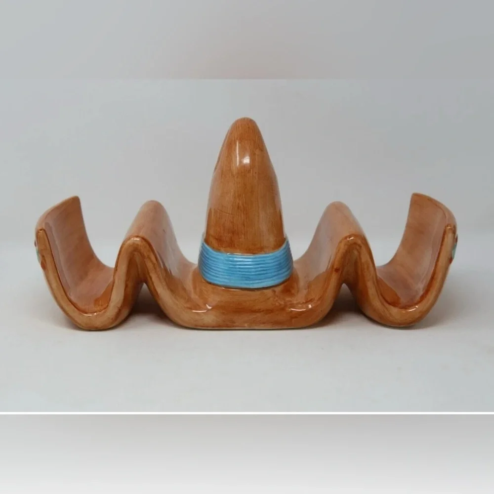 Taco Shell Serving Dish Holder Vintage Lotus Pottery 1995 Ceramic Sombrero Hat